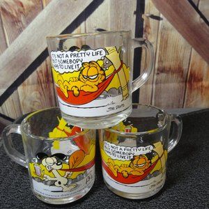 Garfield & Odie 1978 Collectors Glass tea Cups set 3~AWESOME Cute~McDona…